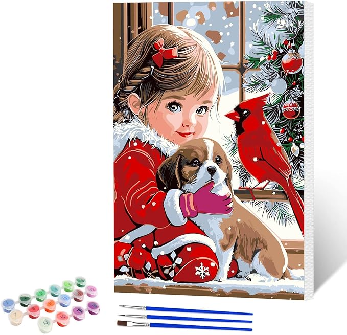 NAIMOER Christmas Cardinal Paint by Numbers Kits for Adults Beginner with Wooden Framed, Color by Numbers on Canvas Painting Kits for Adults, Easy Paint DIY Acrylic for Home Wall Decor 8X12 Inch