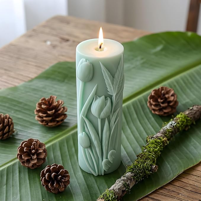 XIAOSHUI Tulip Cylinder Cylinder Candle Molds Tulip Flower Pillar Candle Silicone Mold for Candles Making Resin Casting Aromatherapy Candles Gypsum Craft Home Decorate