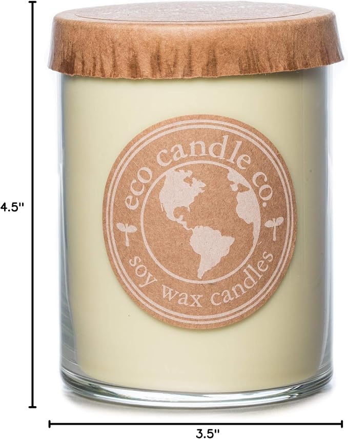 Eco Candle Co. Recycled Candle, Verbena Basil, 18 oz. Double Wick - Scents of Lemons, Verbena, Basil, & Cedar - 100% Soy Wax, No Lead, Kraft Paper Label & Lid, Hand Poured, Midwest Grown Soybeans