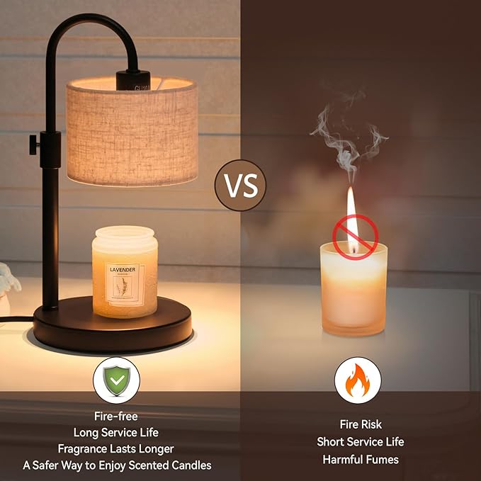 FINCMY Candle Warmer Lamp with Timer, Dimmable Candle Wax Warmer Candle Lamp Warmer with 2 Bulbs, House Warming Gifts Birthday Gifts for Women Bedroom Home Decor (Linen-Upgraded)