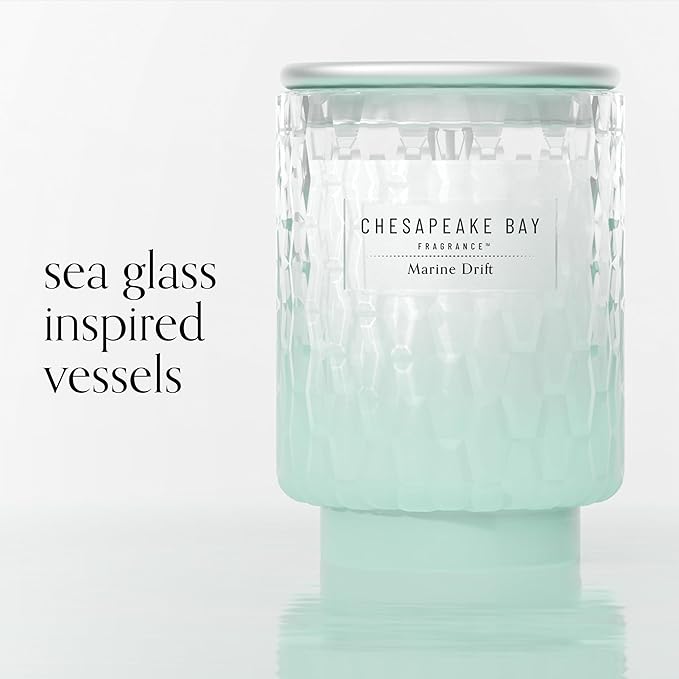Chesapeake Bay, 8oz Marine Drift Scented Candle, Mood Evoking Fragrance, Textured Sea Glass-Inspired Jar, Premium Soy Blend Wax with Essential Oils, Coastal Fragrance for Home Décor or Gifting