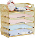 Paper Organizer Letter Tray with Handle Mesh 5 Trays Desk File Organizer Paper Sorter Desk Organizer for Office, Home or School-Gold