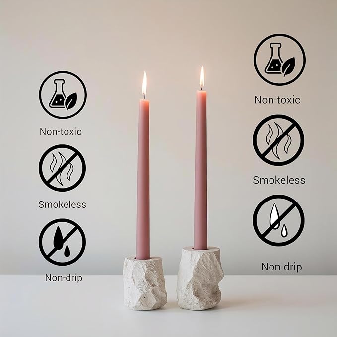 Tapered Dinner Candles - Soy & Paraffin Blend, Dinner Candles with Long-Lasting 7-Hour Burn for Stylish Homes - Candle in Curated Colors Ideal Gift for Hosts, Brides & Event Planners-Dusty Rose