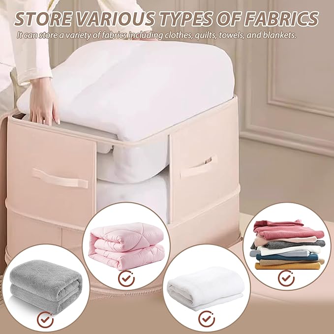 Veki Comforter Storage Bag, Space Saving Self Compression Foldable Blanket Storage Bags, Closet Organizer With Handle and VisualiZation Window, Large Capacity 130L for Bedding, Clothes (Pink, XL)