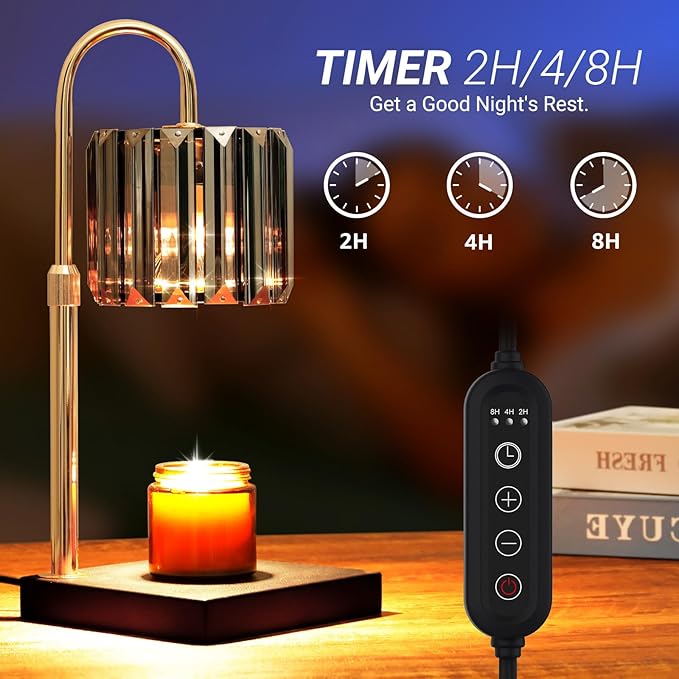 Yuichoy Candle Warmer Lamp with Timer, Dimmable Electric Candle Wamer Adjustable Height, Gifts for Women Mom, Glass Modern Candles Melter Lamp, Black