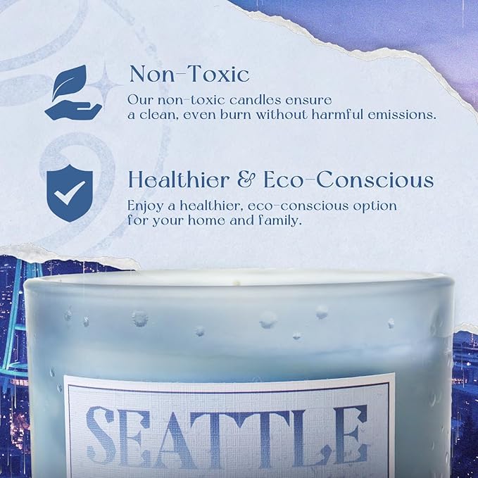 Seattle RAIN Season Scented Candle | 40H Burn Time, 8.8oz Clean-Burning Plant-Based Candle | Tranquil Pacific Northwest Scent | Fall & Holiday Gift for Travel Lovers
