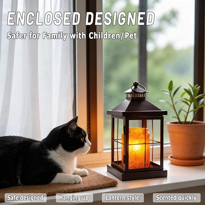 Candle Warmer Lamp with Timer,Compatible with 3 Wick Candles Jars,Vintage Candle Warmer Lantern Lamp,Dimmable Farmhouse Candle Lamp Warmer,Fully Enclosed and Hanging Up Designed-Coffee