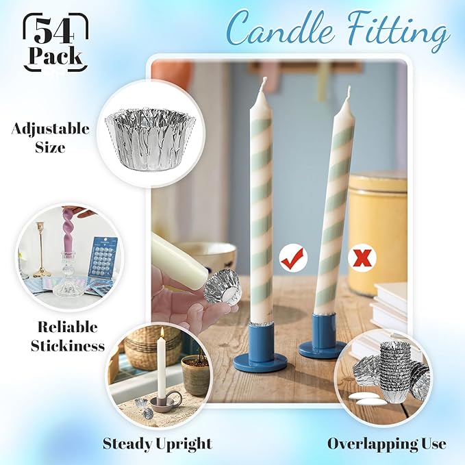 Silver Taper Candle Holders & Candle Dots - Bobeches for Securing Candles Upright,Decorative Metal Candle Fittings for Wedding Church Table Centerpieces Home Decor (54/Pack-Mixed)