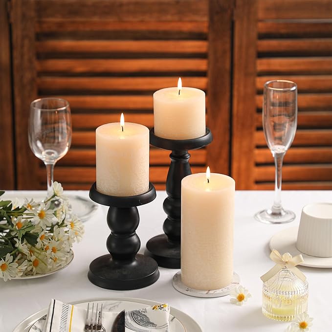3x4 Inch Ivory Pillar Candles Set of 3 - Hand-Poured Unscented Candles, Long Clean Burning, Large Big Candle, Smokeless Dripless Candle for Dinner Table, Wedding, Home, Bathroom, Rustic Decor