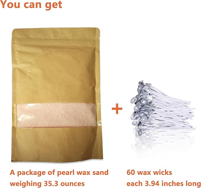 DRMAISON Pearled Candle Wax Sand DIY Kit - 35.3 oz, Cream Pink, Non-Toxic&Smoke-Free, Refillable with 60 Wicks, Long-Lasting Flame, Highly Customizable for Wedding, Party&Holiday Decor