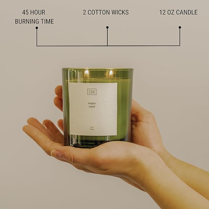 Craft & Kin 12oz Mayan Copal Scented Candles for Home | Premium Green Scented Candles for Men | Made with Natural Soy | Winter Candles Gifts for Men and Women | Nature Collection