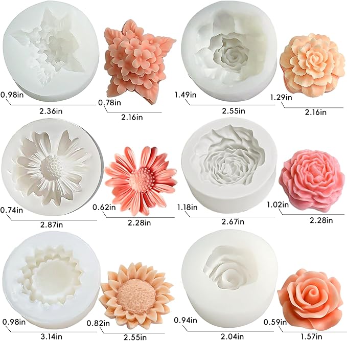 6 Pack Candle Molds for Candle Making, Moldes para Velas, Flower Molds Silicone Candle Molds for DIY Scented Candle, Soy Wax, Cake, Soap, Resin Casting Craft Making