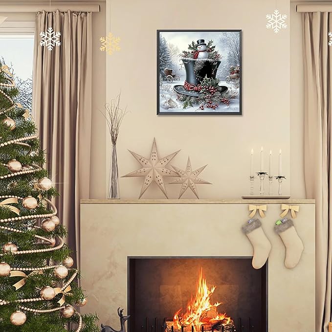 APTDYIGL 5D Christmas Snowman Diamond Painting Kits for Adults Beginner,DIY Xmas Hat Diamond Art Kits for Adults,Round Full Drill Diamond Dots with Gem Art Kits,Home Wall Decor 13.7X13.7inch