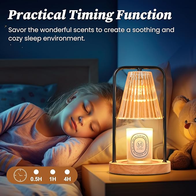 Candle Warmer Lamp with Timer, Electric Candle Lamp Warmer for Jar Candles, Dimmable Wax Melt Warmer with 2 Bulbs, Mom Christmas Gifts Birthday House Warming Gifts New Home, Vintage Home Bedroom Decor