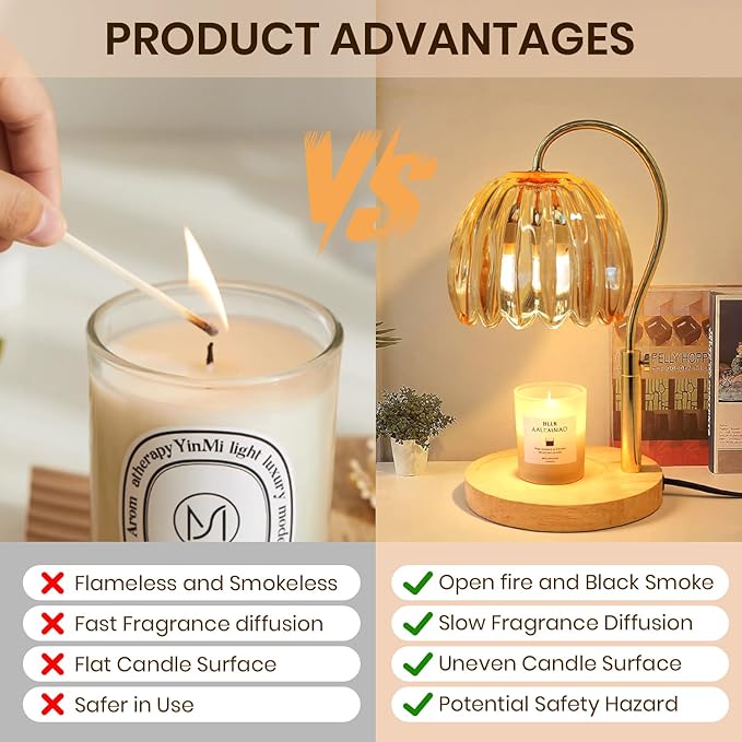 Candle Warmer Lamp with Timer & Dimmer, Height Adjustable Electric Candle Lamp Warmer for Scented Jar Candles with 2 Bulbs, Modern Home Decor Gifts for Women Mom