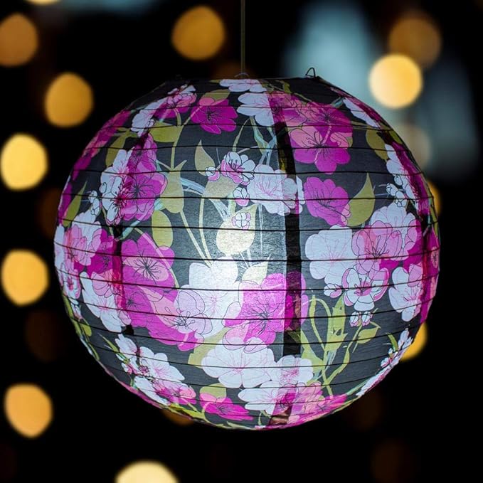 PaperLanternStore.com 14 Inch Midnight Summer Cherry Blossom Premium Paper Lantern
