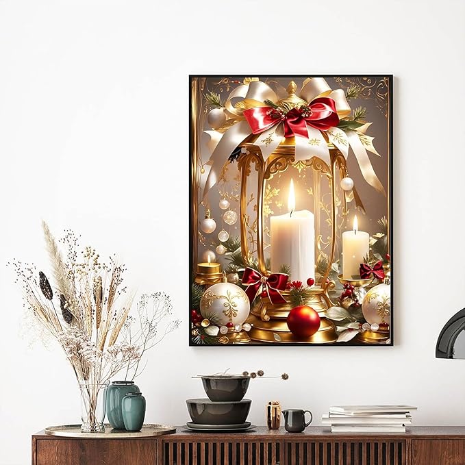 Accompany Wind Diamond Art Kits for Adults, Christmas Candle Diamond Painting Kits for Beginners, DIY 5D Round Full Drill Crystal Diamond Dots Gem Art Craft Home Decor 12x16 Inch