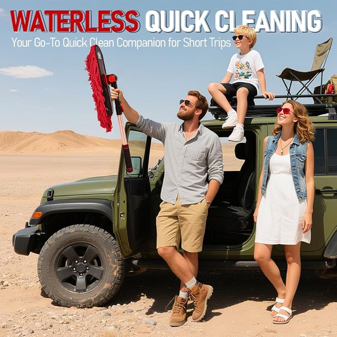 Car Duster Exterior Scratch Free - Wax Treated Cotton Auto Dusting Brush with Extendable Handle (27-36'') - Waterless Pollen Remover for Car, SUV, Truck & RV (Lint Free Design)