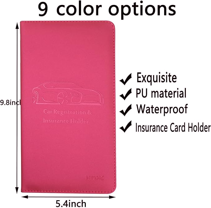 Car Registration and Insurance Card Holder - Leather Vehicle Glove Box Automobile Documents Paperwork Wallet Case Organizer for ID, Driver's License, Key Contact Information Cards - Men&Women