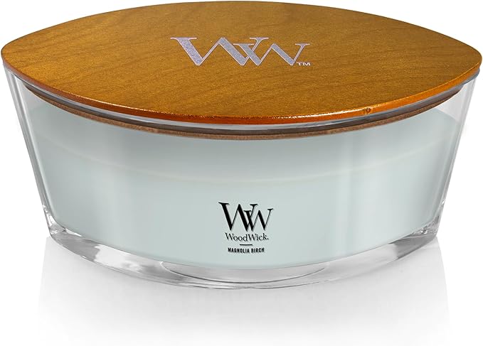 WoodWick Magnolia Birch Holiday Candle Gifts for Women and Men, 16 oz Ellipse Candle with Crackling Wick