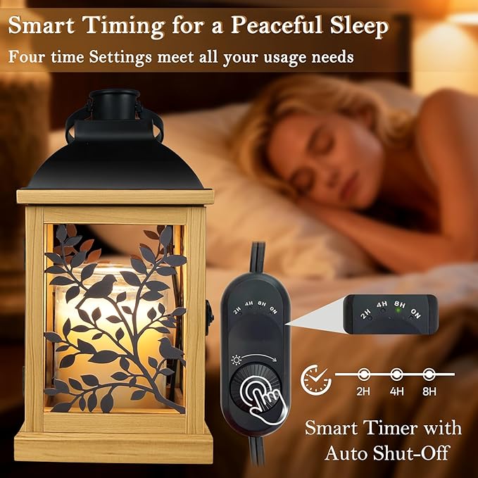 Candle Warmer Lamp, with Timer and 2 Bulbs Dimmer Farmhouse Lantern for Top-Down Adjustable Candle Warmer, Electric Lamp for Jar Candles, Auto Shut Off Home Decor Gift for Women (Handmade Wood)