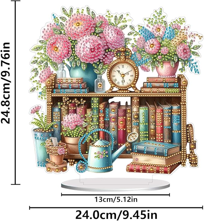 ARTopet DIY Diamond Desktop Ornament PET Irregular Shape Special Shaped Crystal Double Sided Pattern Single Sided Diamond Art Painting Tabletop Home Ornaments Decor (Bookshelf01)