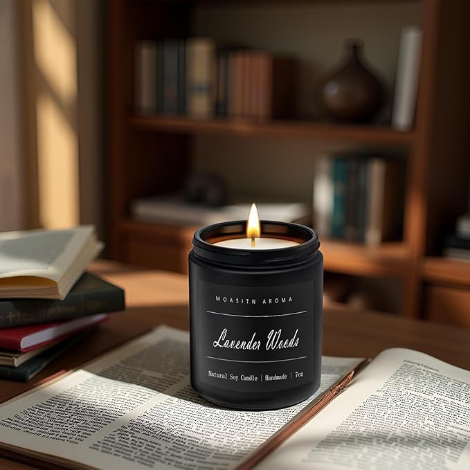 MOASITN Lavender Woods Highly Scented Candle for Home|Organic Soy Candel| Handmade Long Lasting Aromatheraphy Jar Candles| Gift for Women,Men for Relaxing,Housewarming,Autumn|7oz