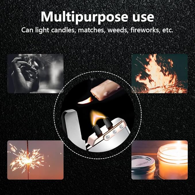 Electric Lighter Rechargeable, RSBYE USB Lighter with LED Battery Indicator Plasma Flame Lighters Windproof Great for Candles, Camping, and Home (Ice Silver)