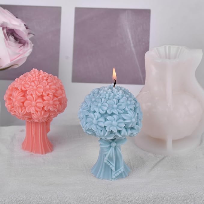 1Pack Flower Bouquet Candle Silicone Molds Epoxy Resin Wax Mold Silicone Shapes Flower Mold for Candle Craft Making Wedding Gift Decoration