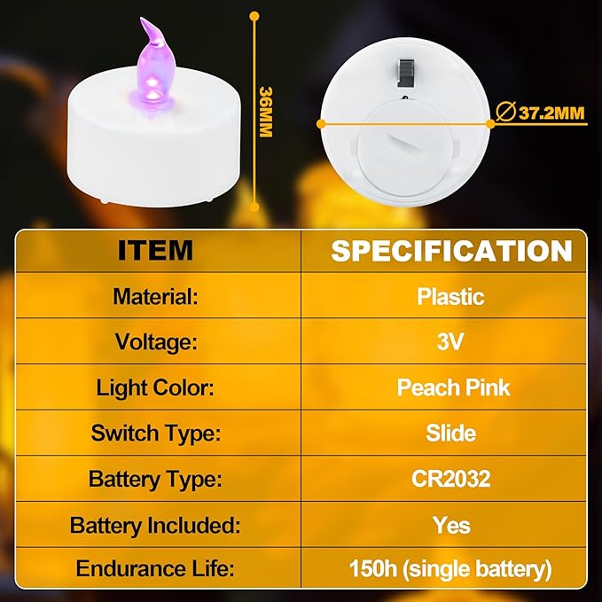 DIY LED Light Kit for 3D Printed Lamps - Compatible with Bambulab KC008, KC017, KC018 - Great for Unique Home Decor, Tea Light Holders, Candlestick Lamps - Peach Pink, 12-Pack
