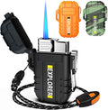Waterproof Butane Torch Lighter Refillable Windproof Jet Flame Lighters for Fireplace Fireworks Grill Camping BBQ Lighter, Black(Without Gas)