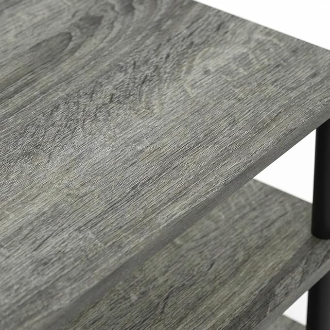 Furnifact French Oak Grey Black Wood TV Stand with Easy Assembly 4-Tier Petite Design, Durable Storage Solution for Living Room, Modern Home Decor