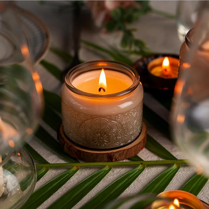18-Pack 4oz Embossed Glass Candle Container with Bamboo Lids and Labels, Gray Candle Jars for Making Candles, Mandala Design