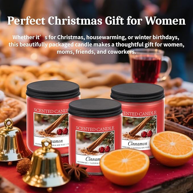 Homsolver Cozy Cinnamon Candle Scented Strong, Christmas Candles Cinnamon Stick Apple Scented with 50+ Hours of Burn Time, Fall & Winter Christmas Candles Gifts & Hoilday Home Décor