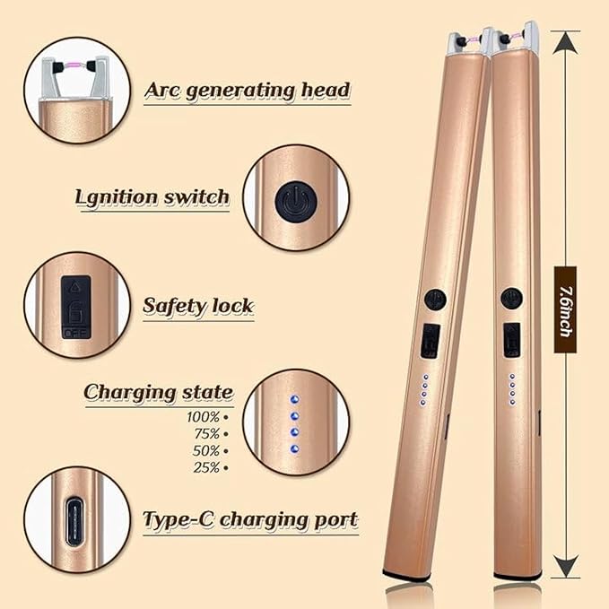 Electric Lighter, Pulse Ignition, Battery Level Display, Safety Switch, Type-C Charging, Suitable for Candles and Gas Stoves.(Red)