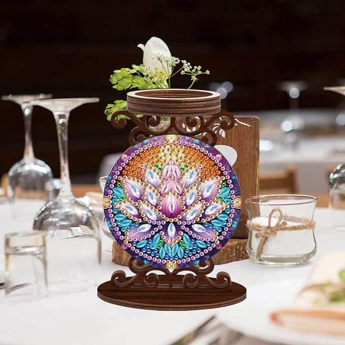 Diamond Painting Candle Plate Diameter 5cm Candle Holder Paint by Numbers Kit Sticks Holder Decor for Pillar Scented Flameless Ball Candles Candle Stand for Table Centerpiece Mandala