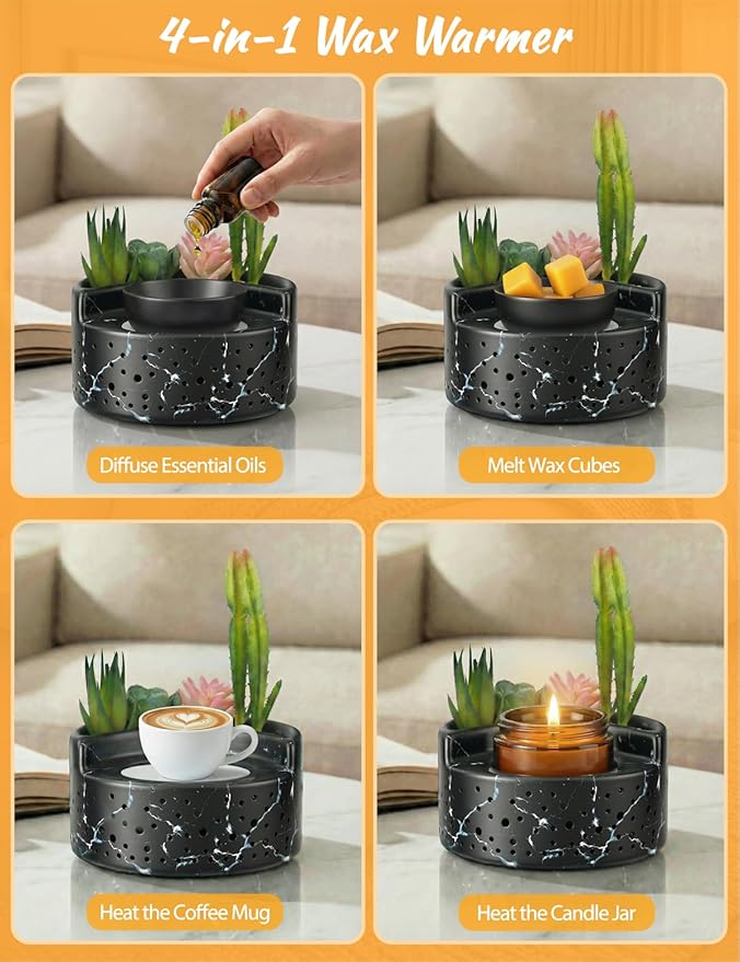 Wax Warmer Wax Melt Warmer for Scented Wax, 4-in-1 Ceramic Electric Candle Wax Melter Burner Fragrance,PTC Heating with 7 Colors LED Changing Light for Scented Wax Melts/Tarts/Fragrance Cubes
