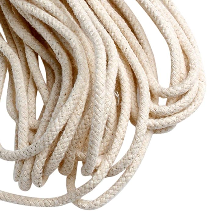 Candle Wick 10 ft Cotton Oil Lamp Wicks 1/4 inch Round 6mm 250 Ply Solid Braided Wicks for Kerosene Lamps, Self-Watering Planters, and Oil Candle Lantern