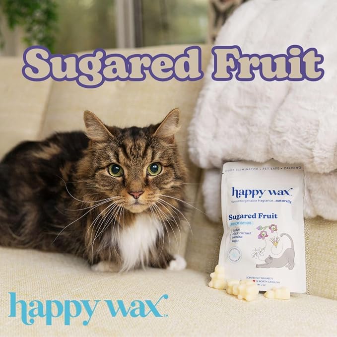 Happy Wax Sugared Fruit Scented Wax Melts for Cat Owners – Odor Eliminating, Calming, Pet-Safe, Non-Toxic, Dye-Free, Perfect for Use with Wax Warmers - 4 oz Pouch