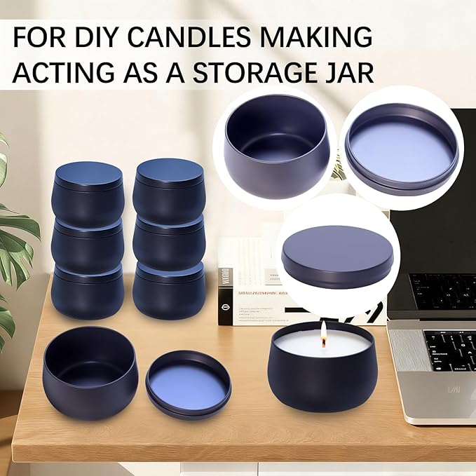 24 Pack 8oz Matte Full Black Candle Tins for Making Candles - Bulk Metal Candle Containers with Lids. Empty Round Candle Jars for DIY & Travel. Shatterproof & Sturdy Vessels for Small Business.