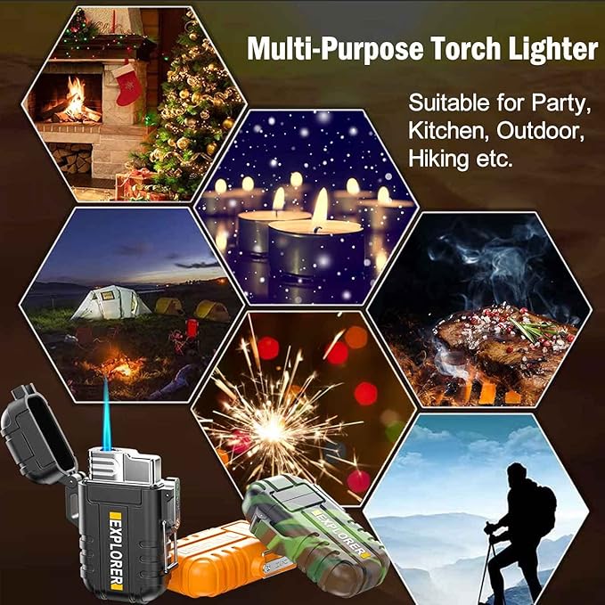 Waterproof Butane Torch Lighter Refillable Windproof Jet Flame Lighters for Fireplace Fireworks Grill Camping BBQ Lighter Gift for Man,2 Pack. (Black+Red)(Without Butane)