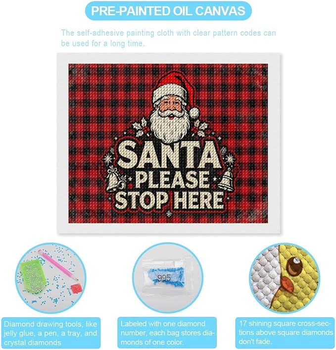 AIVKIEJK Diamond Painting Kits for Adults - Christmas Santa Please Stop Here Painting DIY 5D Full Drill Diamond Dots Paintings with Diamonds Gem Art and Crafts Home Decor 16"x20"