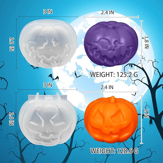 2 Pcs Pumpkin Candle Mold Halloween Resin Casting Silicone Mold for DIY Aromatherapy Candles Wax Plaster Polymer Clay Decoration