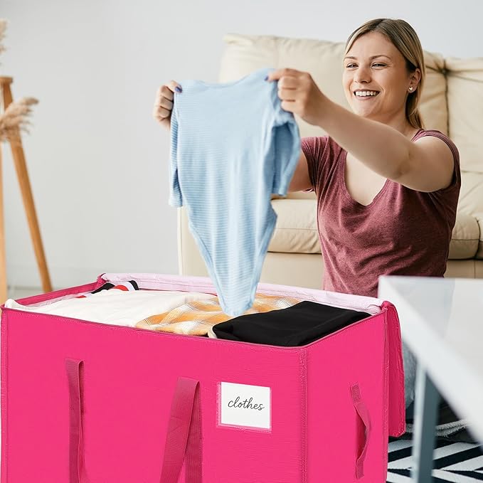 Moving Bags Heavy Duty Hot Pink – Large Packing Bags for Moving, Extra Large Storage Totes with Zippers and Handles