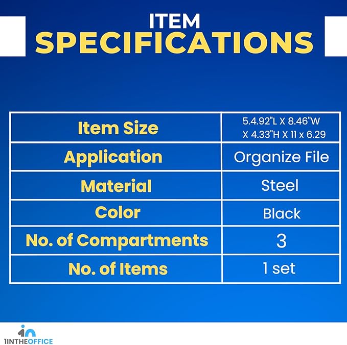 1InTheOffice Desk Baskets and Organizers Tray, Black Mesh Tray, Black Wire Mesh, 3-Compartment Stackable