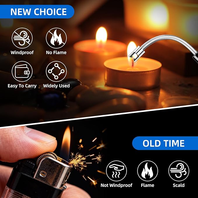 Candle Lighter Electric USB Rechargeable Plasma Arc Lighter with 360° Flexible Neck,LED Power Display,Safety Lock,Windproof Flameless,Long Arc Lighters Matches,4 Pack(HB-088B-4Pcs)