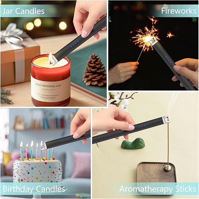 Electric Lighter, Rechargeable Lighter with Battery Indicator Light and Safety Switch, Electric Candle Lighters for Scented Candles,Barbecues, Camping, Holiday Parties