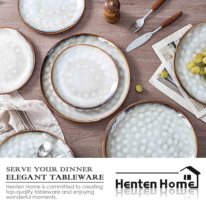 Henten Home Ceramic Dessert Plates, 8.5 Inch Salad Plate Set of 4, Porcelain Snack Serving Dishes for Cake, Kitchen, Microwave & Dishwasher Safe, Reactive Glaze (White)