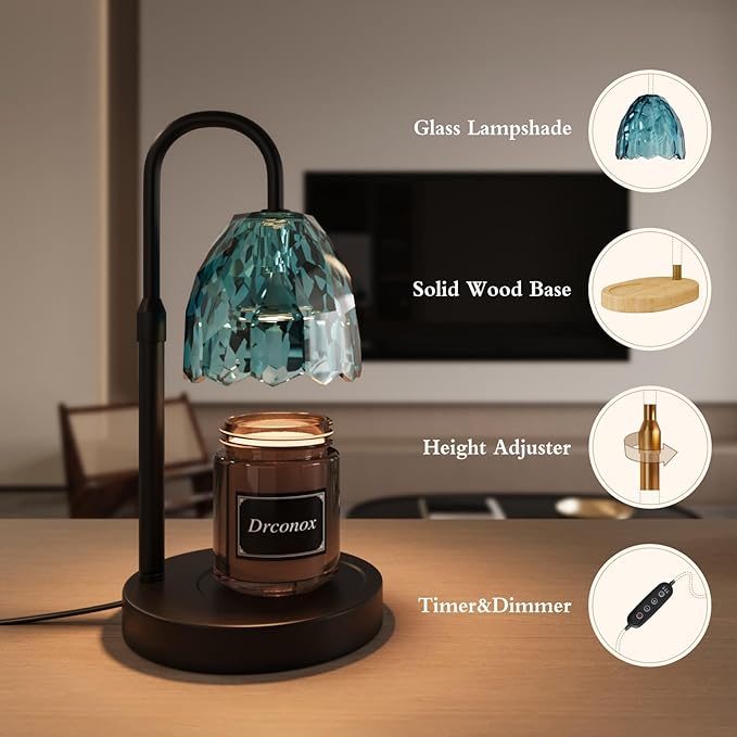 Candle Warmer Lamp with Timer Dimmable, Adjustable Height Wax Melt Warmer for Jar Candles, Birthday Gifts for Women, House Warming Gifts New Home Decor with 2 Bulbs, Blue