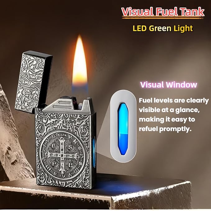 Smart Kerosene Lighter - 4 Ignition Modes (Voice/Gravity/Airflow/Tap), Loud Click & Soft Flame, USB-C Rechargeable and Refillable Lighters with Visible Fuel Window (No Fuel Included)